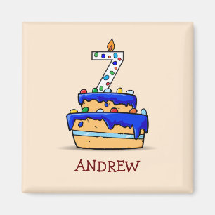 Jongen 7e verjaardag, 7 op de zoete blauwe Cake Magneet