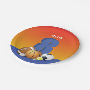 Jongen 8th Birthday Sports Balls Papieren Bordje