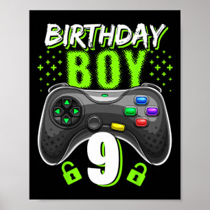 Jongen 9 Videospel Controller Gamer 9e Verjaardag Poster