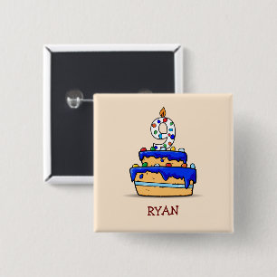 Jongen 9e verjaardag, 9 op de zoete blauwe Cake Vierkante Button 5,1 Cm