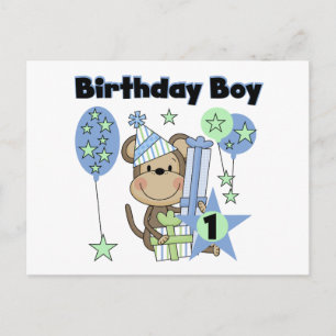 Jongen Aap Met Cadeaus 1e Verjaardag Briefkaart