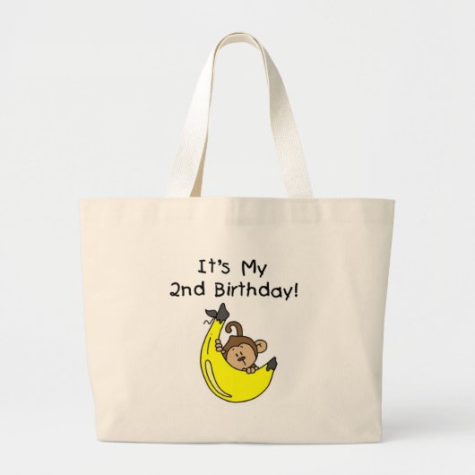 Jongen Aap op Banaan 2e Verjaardag Grote Tote Bag (Voorkant)