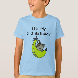 Jongen Aap op Banaan 2e Verjaardag T-shirt