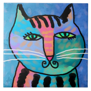  jongen Abstract kat schilderen Tegeltje