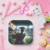 Jongen Afstuderen een vlammende honkbalknuppel Papieren Bordje (Feest)