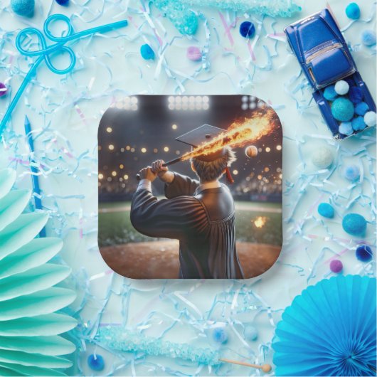 Jongen Afstuderen een vlammende honkbalknuppel Papieren Bordje (Feest)