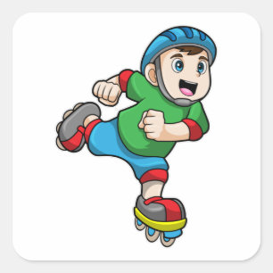 Jongen als Skater met Schaatsen en helm Vierkante Sticker