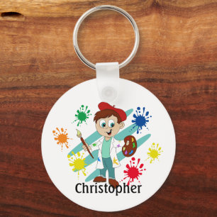 Jongen artistieke schilder gepersonaliseerd sleutelhanger