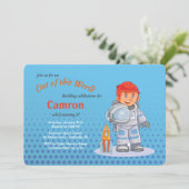 Jongen Astronaut Birthday Party Invitations Kaart (Staand voorkant)
