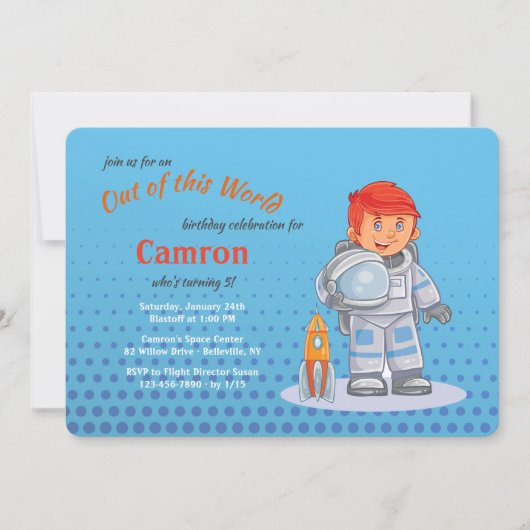 Jongen Astronaut Birthday Party Invitations Kaart (Voorkant)