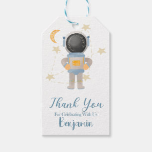 Jongen Astronaut Buitenruimte Birthday Blue Dank j Cadeaulabel