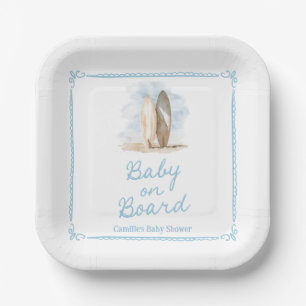 Jongen Baby aan boord van het strand Baby shower Papieren Bordje