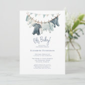 Jongen Baby Kleding Clothesline Jongen Baby shower Kaart (Staand voorkant)