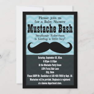 Jongen Baby shower  Blauwe Mustache Bash Kaart