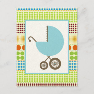 Jongen Baby shower Blue Carriage & Boho Stippen Kaart
