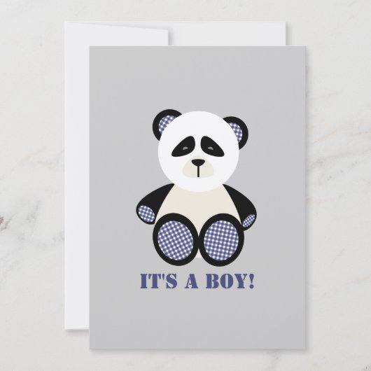 Jongen Baby shower: Blue Gingham Panda Kaart (Voorkant)