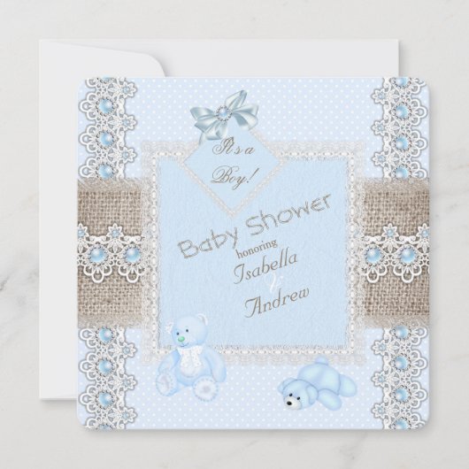 Jongen Baby shower Blue Pearl Lace Beren Spot Kaart (Voorkant)