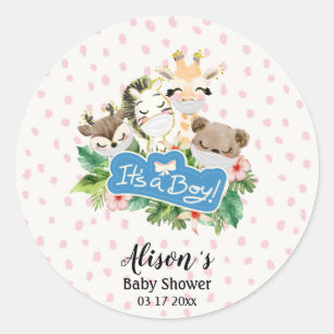 Jongen Baby shower Dierenvrienden van Cute Gold Ronde Sticker