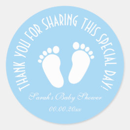Jongen baby shower feest wil je bedanken. ronde sticker