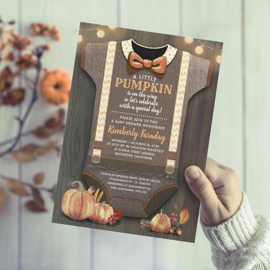 Jongen Baby shower Herfst Pumpkin Rustic Burlap Wo Kaart