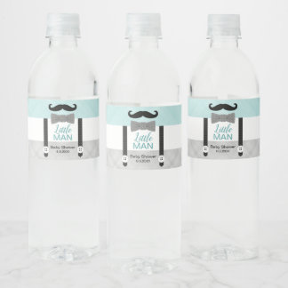 Jongen baby shower klein man snor mint grijs waterfles etiket