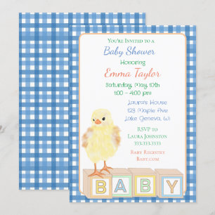 Jongen Baby shower met Baby Chick en Blokken Kaart