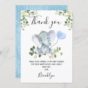 Jongen Baby shower met olifant Hartelijk dank Kaart