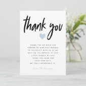 Jongen Baby shower Modern Blue Heart Bedankkaart (Staand voorkant)