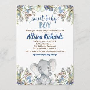 Jongen baby shower nodigt kleine olifantenpinda ui kaart