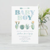 Jongen Baby shower Partij met waterverf cacti Kaart (Staand voorkant)