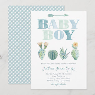 Jongen Baby shower Partij met waterverf cacti Kaart