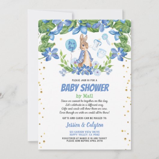 Jongen baby shower per post Bunny Rabbit blue Kaart (Voorkant)