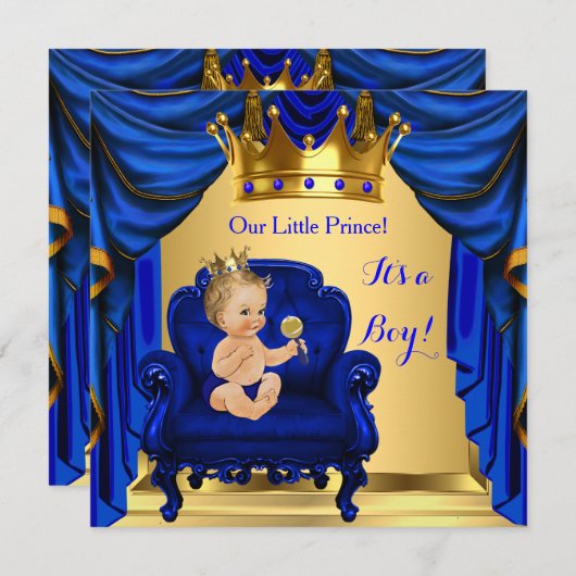 Jongen Baby shower Prince Royal Blue Gold Blonde Kaart (Voorkant / Achterkant)