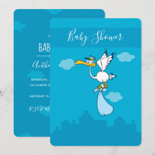 Jongen Baby shower schattige Stork cartoon Uitnodi Kaart