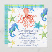 Jongen Baby shower Strand Zeesterren Octopus Zeepa Kaart (Voorkant / Achterkant)