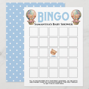 Jongen Baby Shower Teddy Ballon Blauwe Bingo Kaart