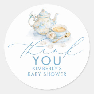 Jongen Baby Shower Thee Feestje Bedankt Favoren Ronde Sticker