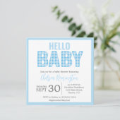 Jongen Baby shower Uitnodiging - Blue Gingham (Staand voorkant)