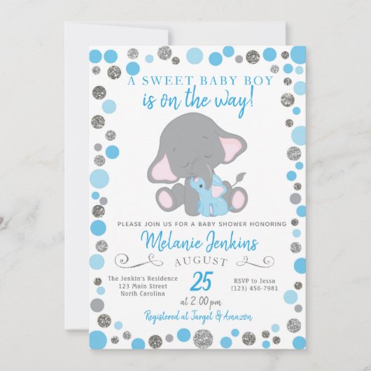 Jongen Baby shower Uitnodiging, Elephant Baby show Kaart (Voorkant)