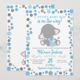 Jongen Baby shower Uitnodiging, Elephant Baby show Kaart