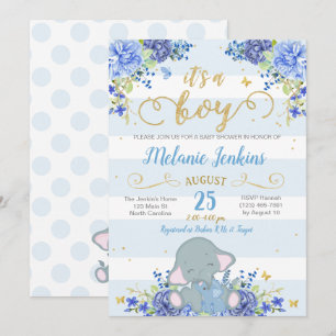 Jongen Baby shower Uitnodiging, Elephant Baby show Kaart