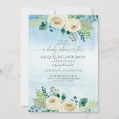 Jongen Baby shower Waterverf Blauwe roze Floral Kaart (Voorkant)