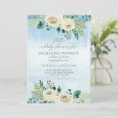 Jongen Baby shower Waterverf Blauwe roze Floral Kaart (Staand voorkant)