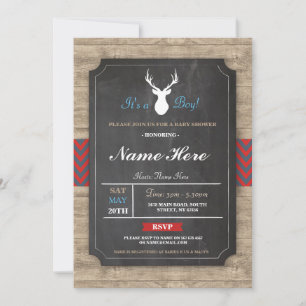 Jongen Baby shower Wood Rustic Antler Stag Invite Kaart
