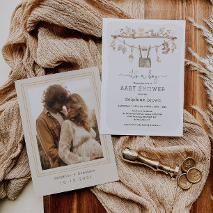 Jongen Babykleding Boho Neutral Tone Baby shower Kaart