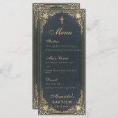 Jongen Baptism Blue Gold Elegant Calligraphy  Menu (Voorkant / Achterkant)