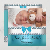 Jongen Baptism Christening Boy White Blue Bow Foto Kaart (Voorkant / Achterkant)