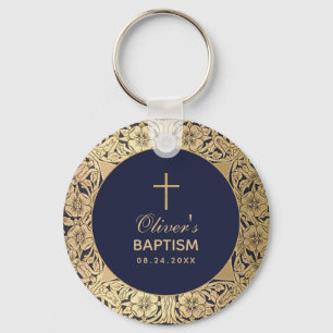 Jongen Baptism Elegant Navy Blue  Gold Rozen Sleutelhanger