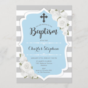 Jongen Baptism-uitnodiging - Roze Blauw Wit Kaart