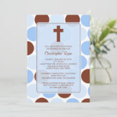 Jongen Baptisme Inname Brown & Blue Polka Dots Kaart (Staand voorkant)